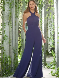 Robes de demoiselle d'honneur combinaison dos nu dos nu longueur au sol robe de bal en mousseline