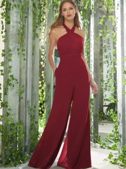 Robes de demoiselle d'honneur combinaison dos nu dos nu longueur au sol robe de bal en mousseline