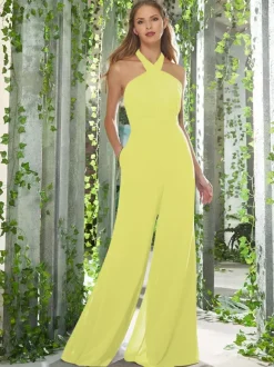 Robes de demoiselle d'honneur combinaison dos nu dos nu longueur au sol robe de bal en mousseline