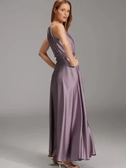 Robes de demoiselle d'honneur en soie élastique comme du satin robe de bal trapèze longueur au sol