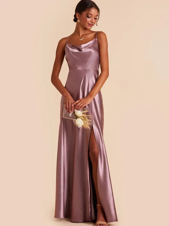 Robes de demoiselle d'honneur en tissu satiné ligne a longueur au sol robe de soirée de mariage