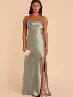 Robes de demoiselle d'honneur en tissu satiné ligne a longueur au sol robe de soirée de mariage