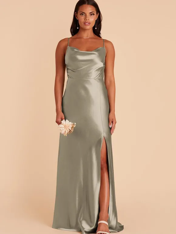 Robes de demoiselle d'honneur en tissu satiné ligne a longueur au sol robe de soirée de mariage