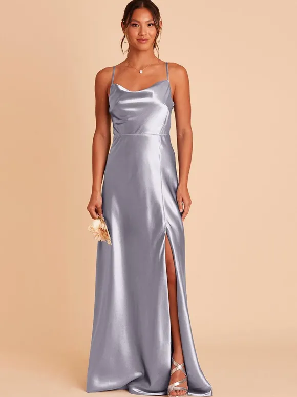 Robes de demoiselle d'honneur en tissu satiné ligne a longueur au sol robe de soirée de mariage