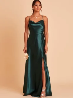 Robes de demoiselle d'honneur en tissu satiné ligne a longueur au sol robe de soirée de mariage