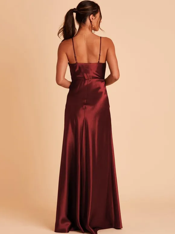 Robes de demoiselle d'honneur en tissu satiné ligne a longueur au sol robe de soirée de mariage