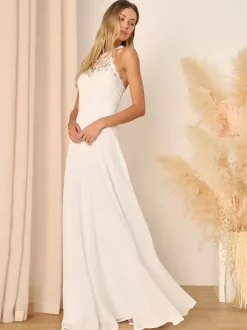 Robes de demoiselle d'honneur dos nu dos nu illusion A-line robes de soirée de mariage maxi