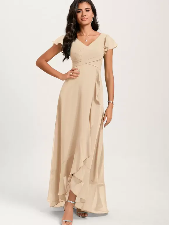 Robes de demoiselle d'honneur robe de bal longueur au sol fermeture éclair en mousseline de soie robe de soirée de mariage