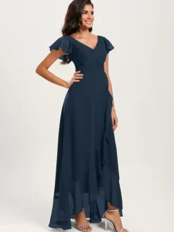 Robes de demoiselle d'honneur robe de bal longueur au sol fermeture éclair en mousseline de soie robe de soirée de mariage