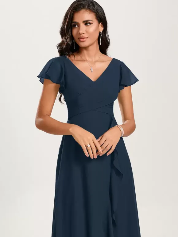 Robes de demoiselle d'honneur robe de bal longueur au sol fermeture éclair en mousseline de soie robe de soirée de mariage