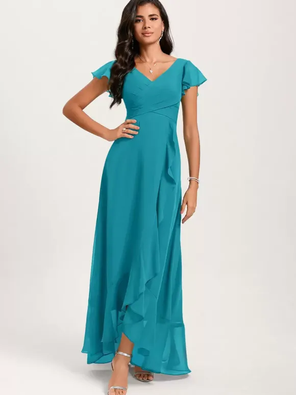 Robes de demoiselle d'honneur robe de bal longueur au sol fermeture éclair en mousseline de soie robe de soirée de mariage