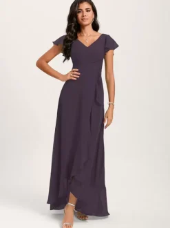 Robes de demoiselle d'honneur robe de bal longueur au sol fermeture éclair en mousseline de soie robe de soirée de mariage