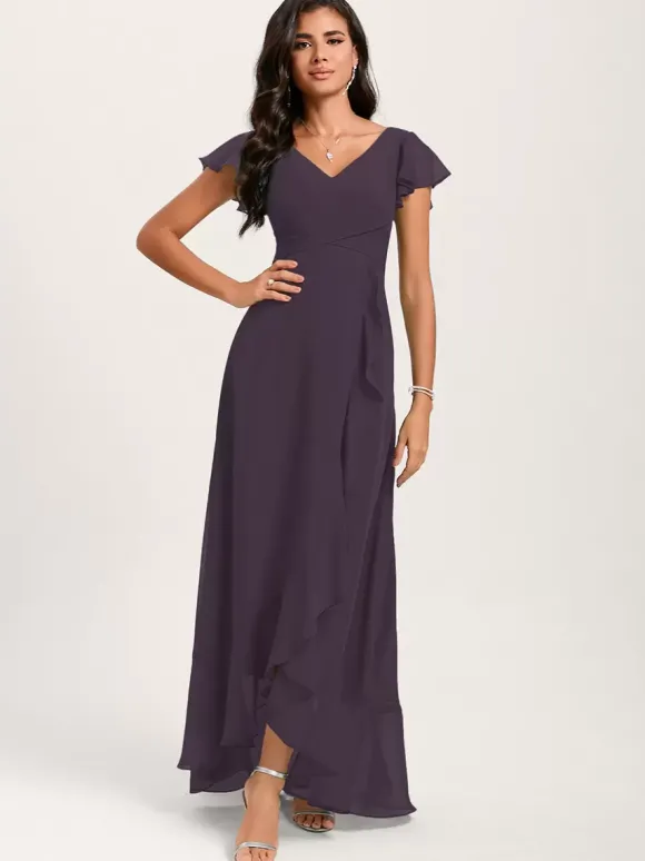 Robes de demoiselle d'honneur robe de bal longueur au sol fermeture éclair en mousseline de soie robe de soirée de mariage