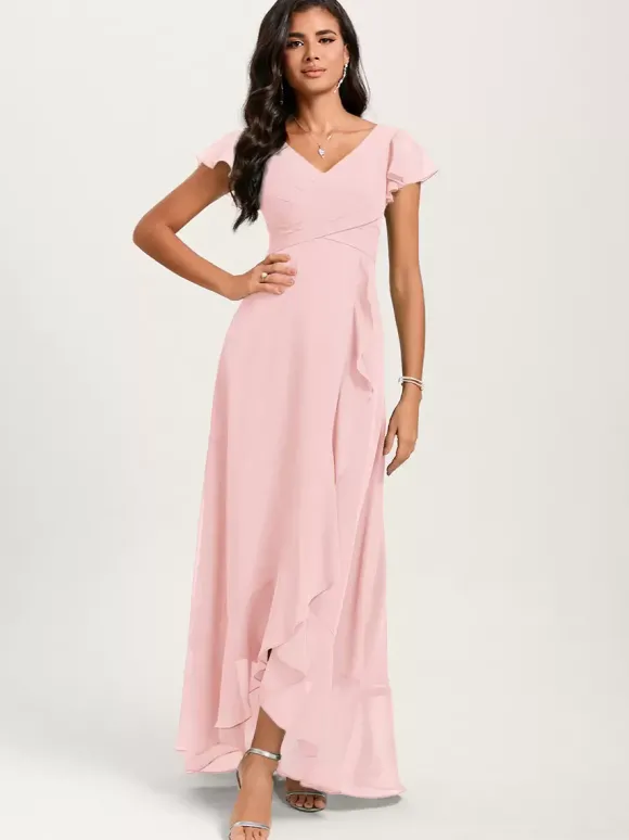 Robes de demoiselle d'honneur robe de bal longueur au sol fermeture éclair en mousseline de soie robe de soirée de mariage