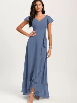 Robes de demoiselle d'honneur robe de bal longueur au sol fermeture éclair en mousseline de soie robe de soirée de mariage