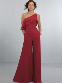Robes de demoiselle d'honneur en mousseline combinaison asymétrique épaule dénudée robe de soirée de mariage
