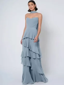 Robes de demoiselle d'honneur robe de bal longueur au sol dos nu en mousseline de soie robe de soirée de mariage