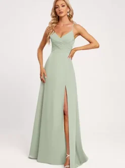 Robes de demoiselle d'honneur A-Line-parole longueur à lacets en mousseline de soie robe de soirée de mariage