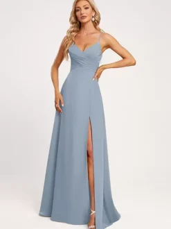 Robes de demoiselle d'honneur A-Line-parole longueur à lacets en mousseline de soie robe de soirée de mariage