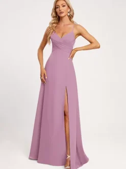 Robes de demoiselle d'honneur A-Line-parole longueur à lacets en mousseline de soie robe de soirée de mariage