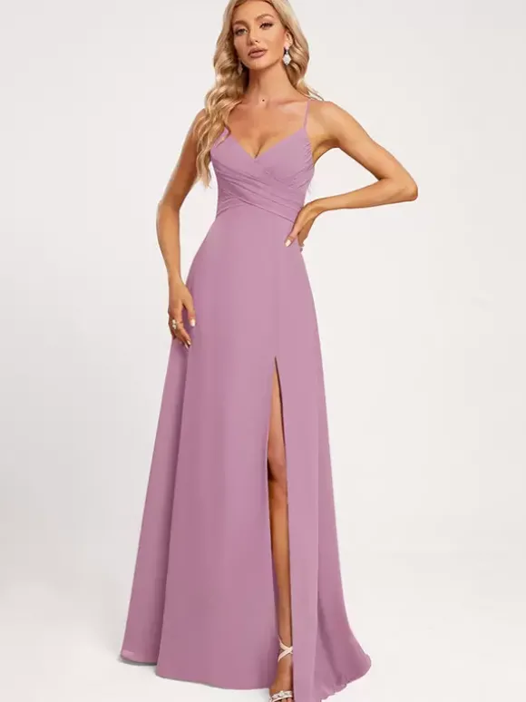 Robes de demoiselle d'honneur A-Line-parole longueur à lacets en mousseline de soie robe de soirée de mariage