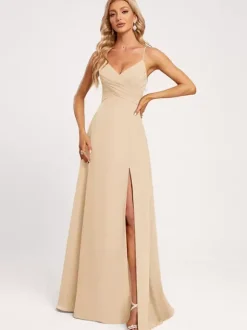 Robes de demoiselle d'honneur A-Line-parole longueur à lacets en mousseline de soie robe de soirée de mariage