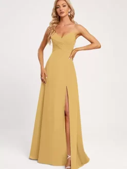 Robes de demoiselle d'honneur A-Line-parole longueur à lacets en mousseline de soie robe de soirée de mariage