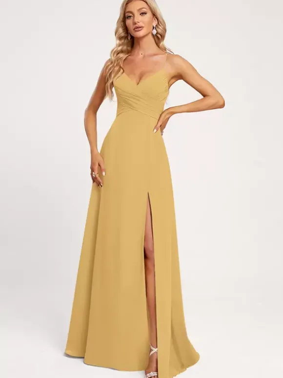 Robes de demoiselle d'honneur A-Line-parole longueur à lacets en mousseline de soie robe de soirée de mariage