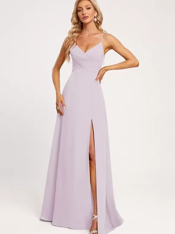 Robes de demoiselle d'honneur A-Line-parole longueur à lacets en mousseline de soie robe de soirée de mariage