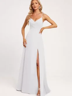 Robes de demoiselle d'honneur A-Line-parole longueur à lacets en mousseline de soie robe de soirée de mariage