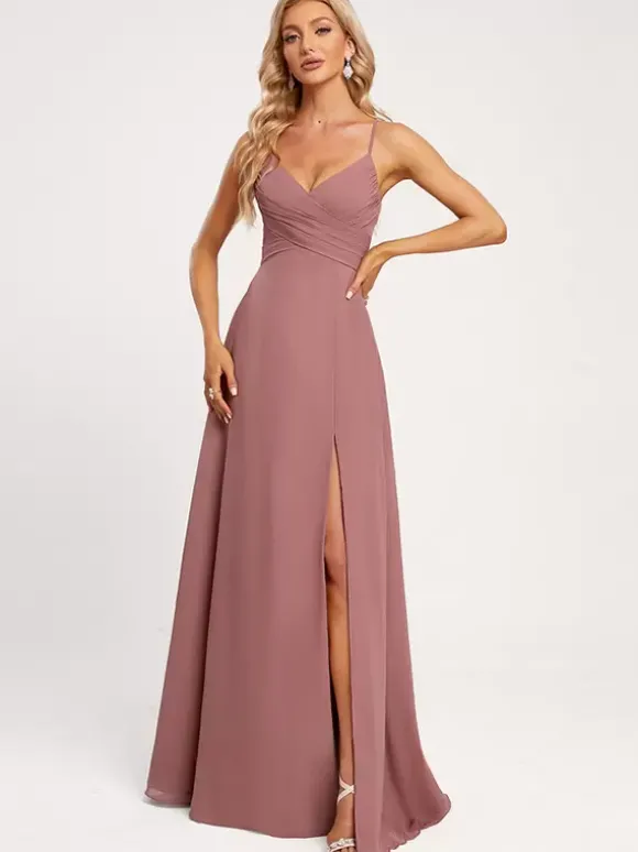 Robes de demoiselle d'honneur A-Line-parole longueur à lacets en mousseline de soie robe de soirée de mariage