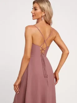 Robes de demoiselle d'honneur A-Line-parole longueur à lacets en mousseline de soie robe de soirée de mariage