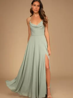 Robes de demoiselle d'honneur en mousseline de soie ligne a bretelles Spaghetti fente haute robe de soirée de mariage