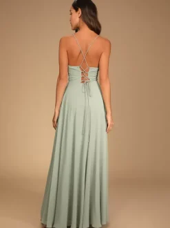 Robes de demoiselle d'honneur en mousseline de soie ligne a bretelles Spaghetti fente haute robe de soirée de mariage