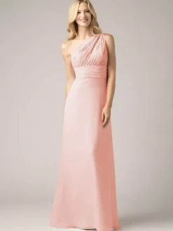 Robes de demoiselle d'honneur champagne en mousseline de soie dos nu froncé robe de bal trapèze