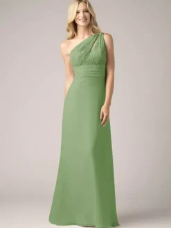 Robes de demoiselle d'honneur champagne en mousseline de soie dos nu froncé robe de bal trapèze