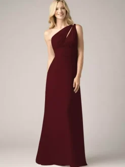 Robes de demoiselle d'honneur champagne en mousseline de soie dos nu froncé robe de bal trapèze