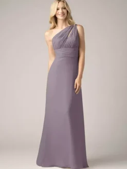 Robes de demoiselle d'honneur champagne en mousseline de soie dos nu froncé robe de bal trapèze