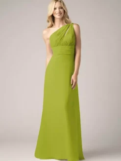 Robes de demoiselle d'honneur champagne en mousseline de soie dos nu froncé robe de bal trapèze