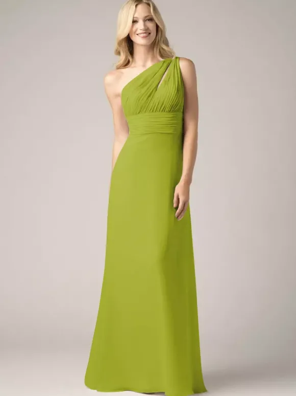 Robes de demoiselle d'honneur champagne en mousseline de soie dos nu froncé robe de bal trapèze