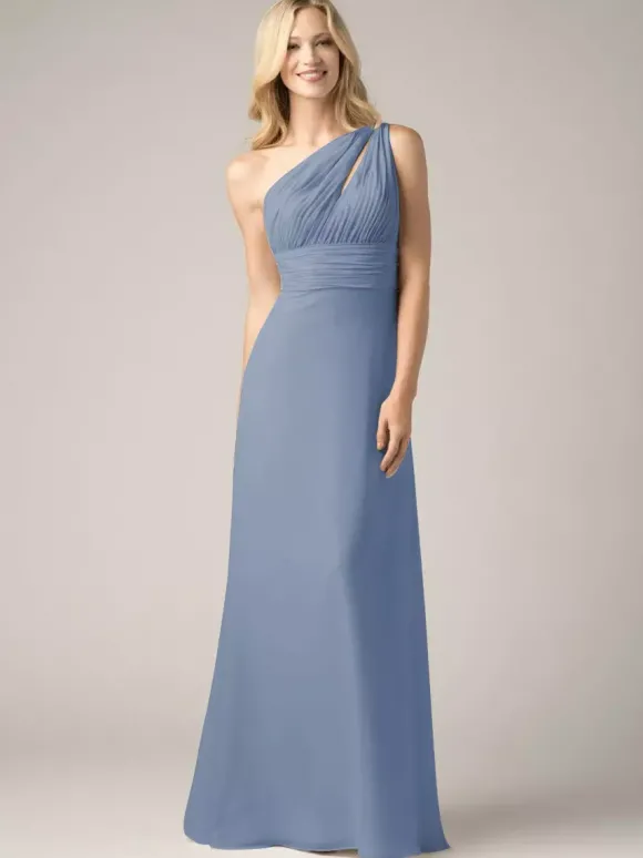 Robes de demoiselle d'honneur champagne en mousseline de soie dos nu froncé robe de bal trapèze