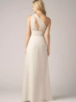 Robes de demoiselle d'honneur champagne en mousseline de soie dos nu froncé robe de bal trapèze