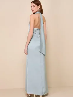 Robes de demoiselle d'honneur licou haute fente dos nu sirène robe longue de bal