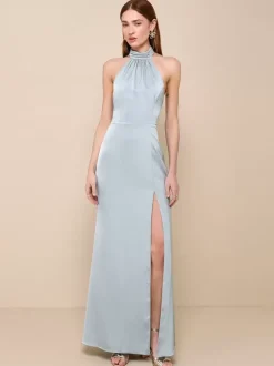 Robes de demoiselle d'honneur licou haute fente dos nu sirène robe longue de bal