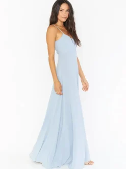 Robes de demoiselle d'honneur en tissu satiné robe de bal trapèze longueur au sol