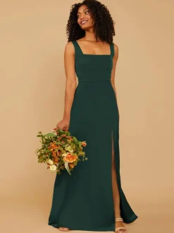 Robes de demoiselle d'honneur ligne a longueur au sol fermeture éclair tissu satiné robe de soirée de mariage
