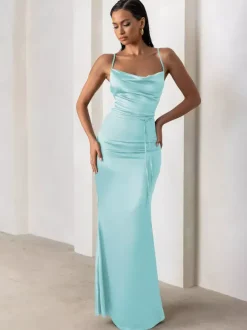Robes de demoiselle d'honneur gaine longueur au sol fermeture éclair en tissu satiné robes formelles