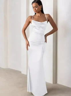 Robes de demoiselle d'honneur gaine longueur au sol fermeture éclair en tissu satiné robes formelles