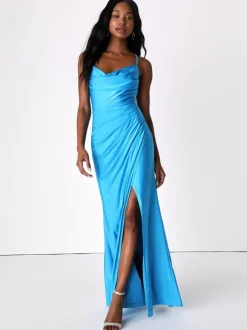 Robes de demoiselle d'honneur bretelles spaghetti dos nu fente haute robe longue pour fête de mariage