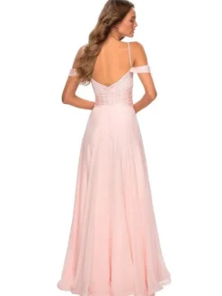 Robes de demoiselle d'honneur rose pâle en chiffon à bretelles jupe fendu longueur au sol